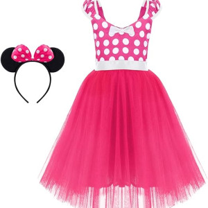 Disfraz de tutú para bebé o niña con orejas de ratón, diadema de lunares, primer cumpleaños, Halloween, disfraz de princesa, Vestido largo rosa intenso