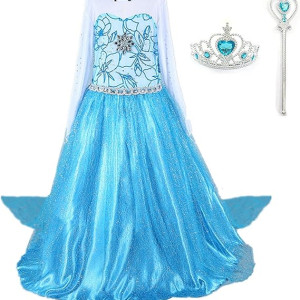 Vestido de princesa Frozen, Elsa, vestido con capa largo