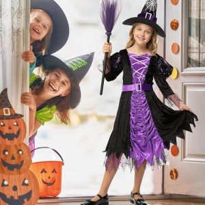 Disfraz de bruja para niña, vestido de bruja de Halloween para niños