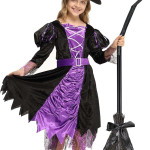 Disfraz de bruja para niña, vestido de bruja de Halloween para niños