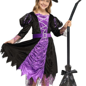 Disfraz de bruja para niña, vestido de bruja de Halloween para niños
