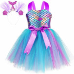 Faldas de tutú de sirena para niñas pequeñas, vestido de fiesta de cumpleaños, disfraz de sirena con diadema