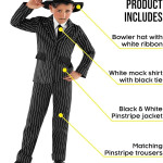 Disfraz de gángster para niños, años 20, traje formal a rayas