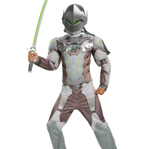Disfraz de Genji para niños, disfraz oficial de Overwatch con capucha y máscara