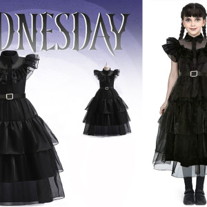 Disfraz de Merlina Addams con Peluca,  para niñas - Wednesday, Halloween