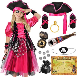 Disfraz de pirata para niñas, vestido de pirata con accesorios de lujo para Halloween, disfraz de princesa bucanera