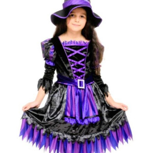 Bruja Halloween Disfraz Vestido Púrpura y Sombrero