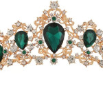 Tiara verde y dorado con pedrería, corona, princesa, reina, realeza, Halloween, disfraz