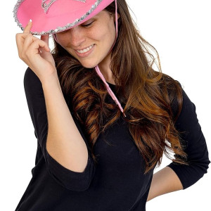 Sombrero de vaquero rosa - Sombrero de princesa vaquera de lentejuelas rosa con diseño de corona