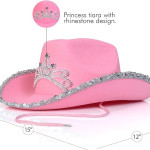 Sombrero de vaquero rosa - Sombrero de princesa vaquera de lentejuelas rosa con diseño de corona