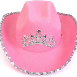 Sombrero de vaquero rosa - Sombrero de princesa vaquera de lentejuelas rosa con diseño de corona