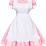 Elibelle Japanese Anime sissy maid dress Cosplay Sweet Classic Lolita Fancy Rosado Apron with socks gloves set