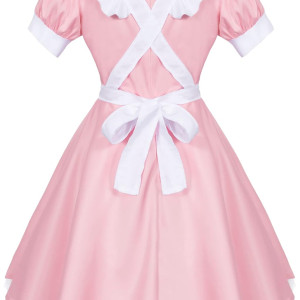 Elibelle Japanese Anime sissy maid dress Cosplay Sweet Classic Lolita Fancy Rosado Apron with socks gloves set