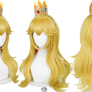 Peluca rubia ondulada de princesa, Princesa Peach de Mario Bross