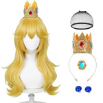 Peluca rubia ondulada de princesa, Princesa Peach de Mario Bross