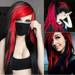 Peluca negra con rojo y fleco, disfraz, cosplay, halloween