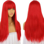 Peluca roja larda con fleco, disfraz, halloween, cosplay