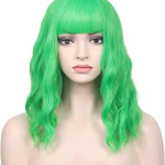 Peluca verde corta con ondulaciones, disfraz, cosplay, Halloween