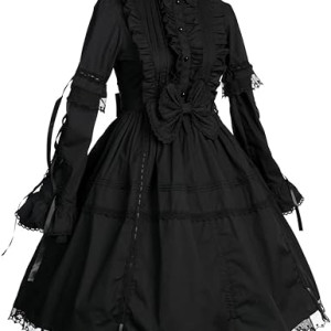 Vestido Lolita negro, gótico, disfraz, cosplay, halloween, adulto