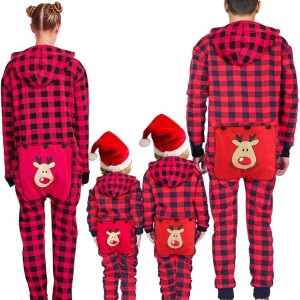 Pijama de cuadros con un reno atrás, niños, navidad