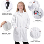 Bata de doctor para niños con estetoscopio, disfraces, profesiones