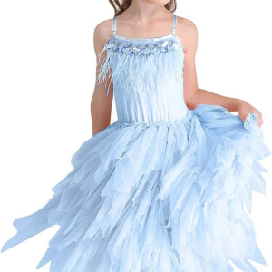 Vestido de tutú de princesa de cisne con flecos de plumas para niñas