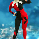 Disfraz de Harley Quinn  y overol rojo y negro y máscara para disfraz de súper villano y cosplay de cómics