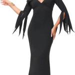 Disfraz de Morticia de Halloween para mujer, vestido largo ajustado con cuello en V