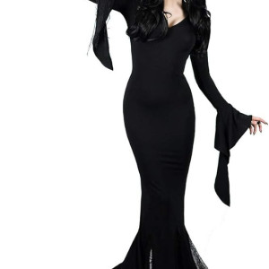 Vestido gótico para mujer Locos Adams vestido de disfraz Morticia de Halloween para cosplay