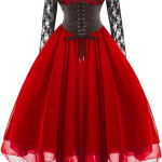 Vestido gótico de manga de encaje para mujer con corsé, renacentista, sexy, de gasa,  bruja, vestido de baile de baile de corte irlandés de malla
