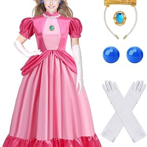 Disfraz de princesa Peaches para adultos, vestido de princesa melocotón para mujer, disfraz de Halloween con accesorios