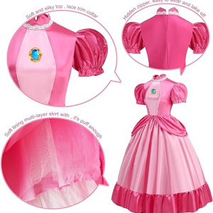 Disfraz de princesa Peaches para adultos, vestido de princesa melocotón para mujer, disfraz de Halloween con accesorios