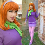 Disfraz de Daphne de Halloween para mujer, vestido de cosplay morado de manga larga