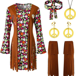 Conjunto de disfraz hippie de los años 70 y 60, Halloween