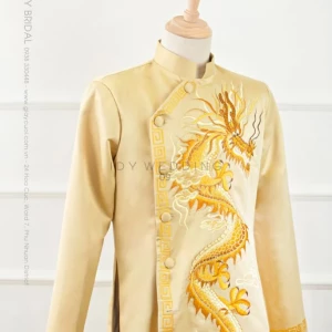 Ao Dai amarillo  para hombres, vestido largo tradicional vietnamita pintado a mano para hombres, culturas, halloween