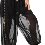 Pantalón para belly dance, negro con transparencia, disfraz, halloween