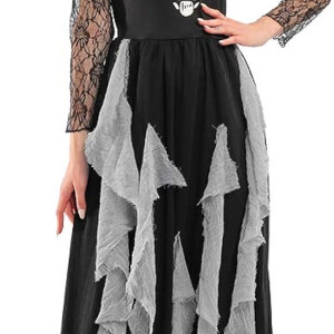 Disfraz de esqueleto para mujer, Disfraz de catrina, vestido de mujer, vestido negro, Halloween