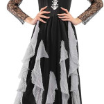 Disfraz de esqueleto para mujer, Disfraz de catrina, vestido de mujer, vestido negro, Halloween